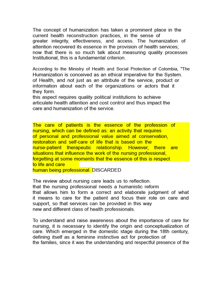 Humanization in Nursing Care Practices | PDF