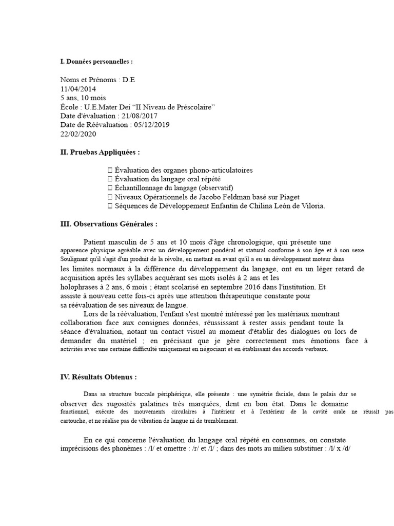 Évaluation du langage d'un enfant de 5 ans | PDF | Sciences cognitives ...