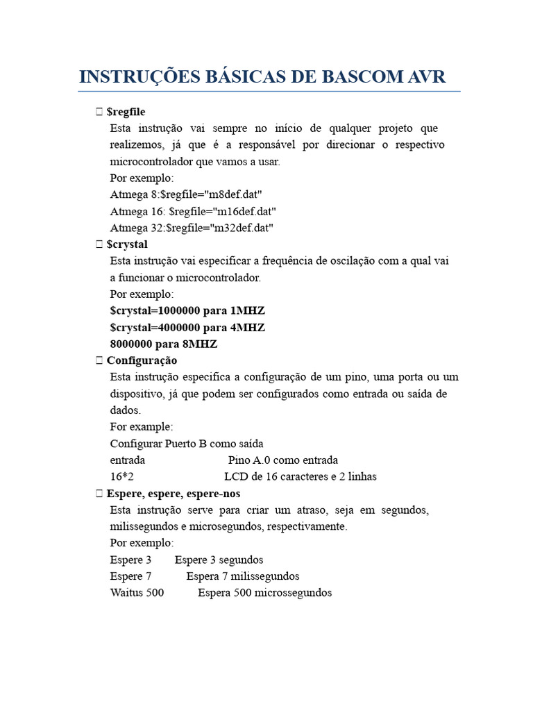 Instruções Básicas de BASCOM AVR | PDF | Conversor de analógico para ...
