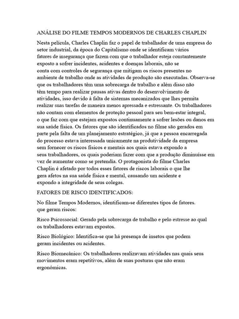 Análise Do Filme Tempos Modernos de Charles Chaplin | PDF | Capitalismo ...