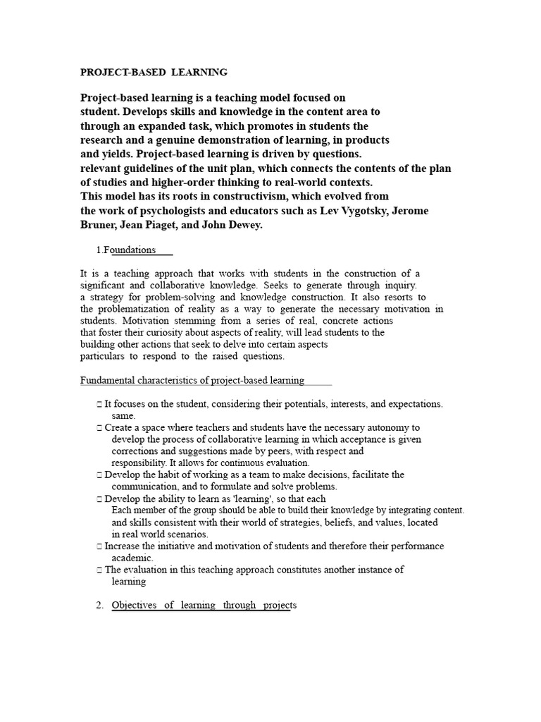 Project-Based Learning Overview | PDF | Constructivism (Philosophy Of ...