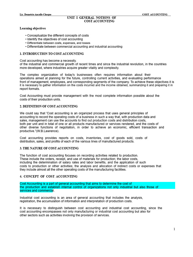 Introduction to Cost Accounting Concepts | PDF | Cost Of Goods Sold ...