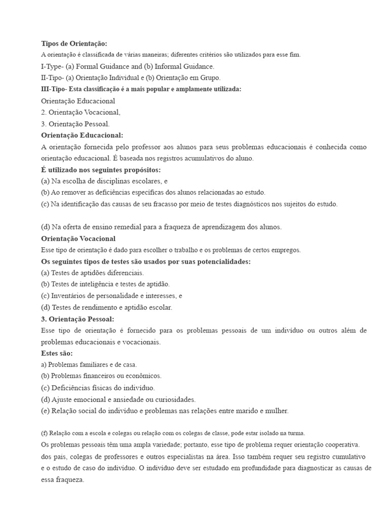 Tipos de Orientação: Educacional, Vocacional e Pessoal | PDF ...