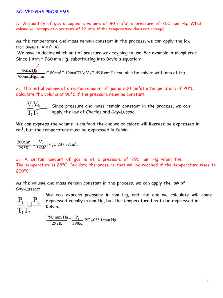 Solved Gas Law Problems and Solutions | PDF | Gases | Mole (Unit)