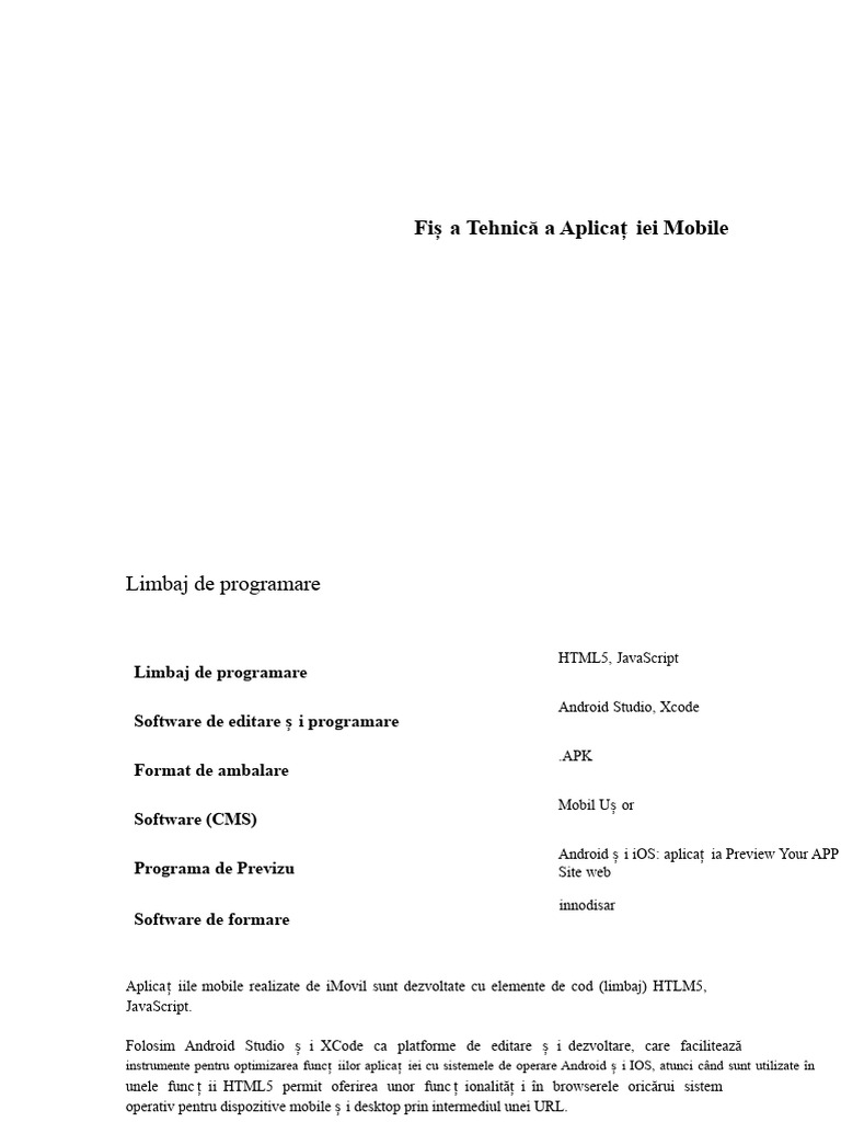 Fiș A Tehnică A Aplicaț Iei Mobile: Limbaj de Programare | PDF