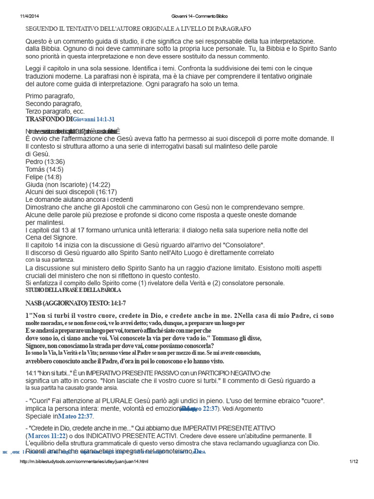 Giovanni 14 - Commento Biblico | PDF