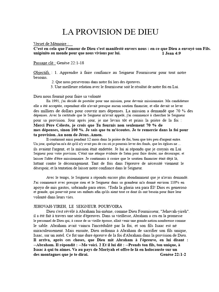 Confiance en Dieu, notre Fournisseur | PDF | Abraham | Isaac