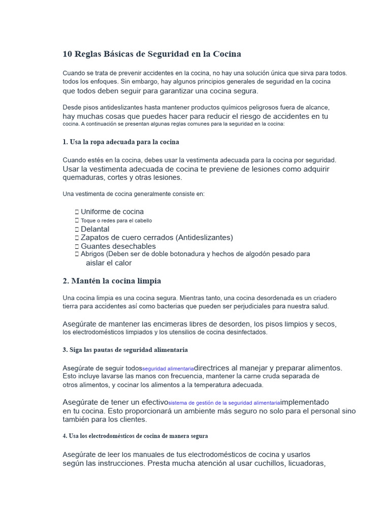 Reglas de Seguridad en la Cocina | PDF | Estufa de cocina | Cocina