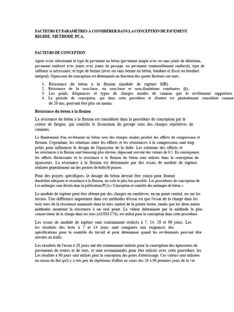 Conception de Pavement Rigid : Méthode PCA | PDF | Béton | Résistance ...
