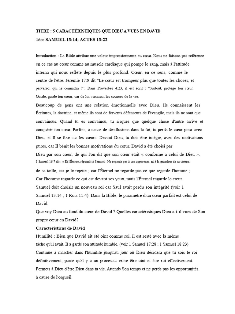Qualités de David dans la Bible | PDF | David | Livres de Samuel