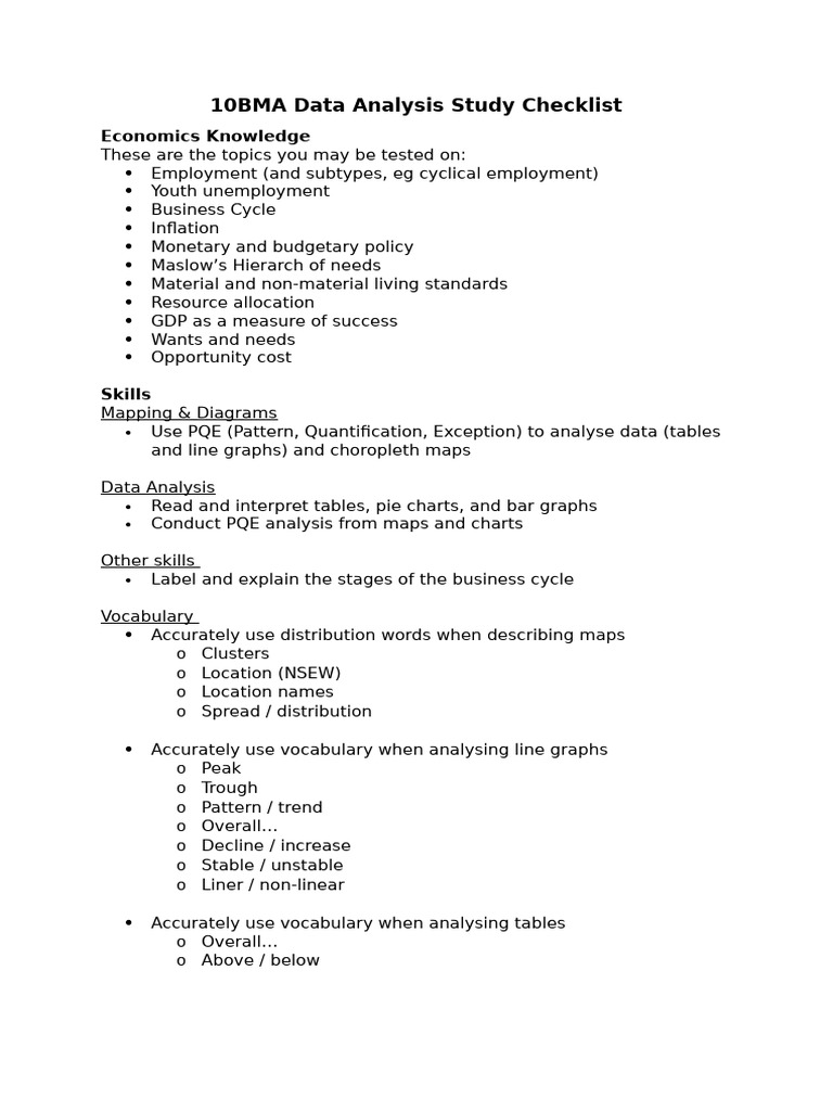 10BMA Data Analysis Study Checklist | PDF
