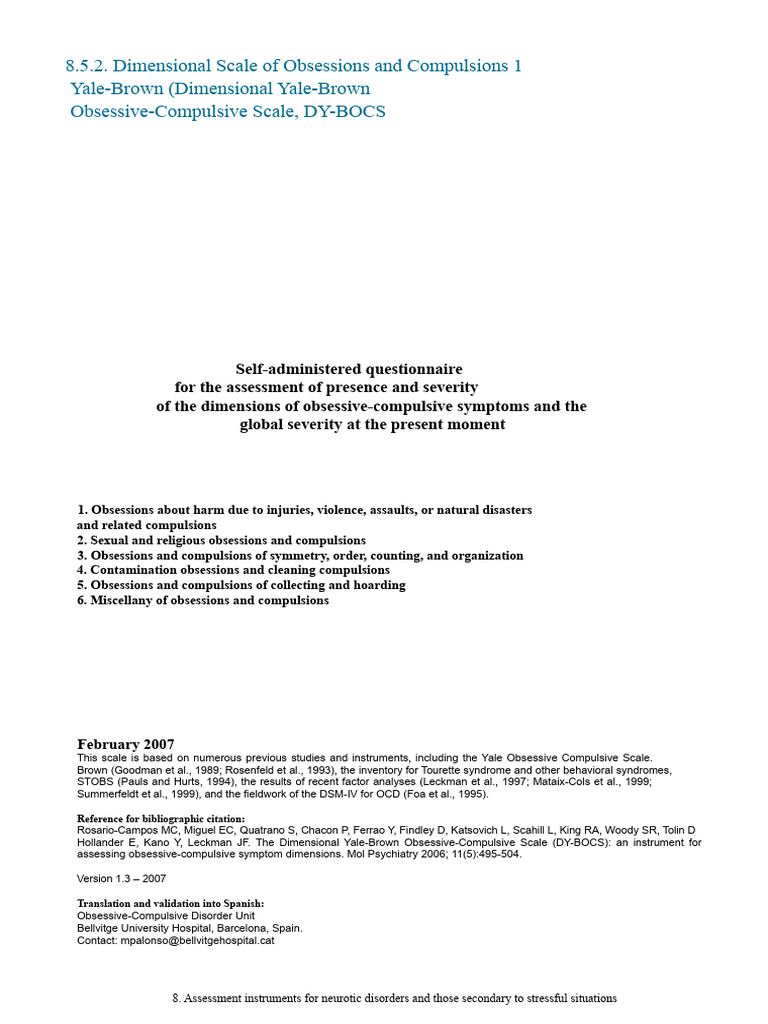 Dimensional Yale-Brown OCD Scale Overview | PDF | Obsessive–Compulsive ...