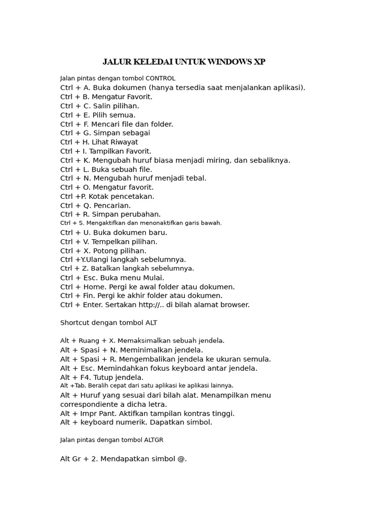 Pintasan Keyboard Windows XP Lengkap | PDF