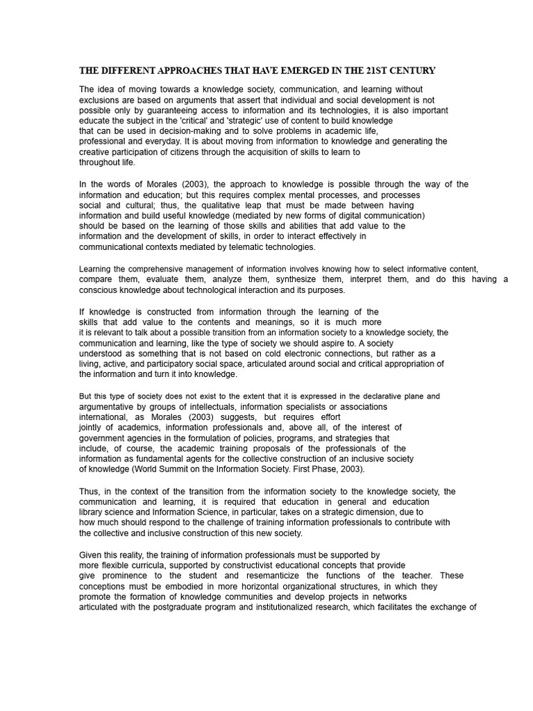 21st Century Knowledge Society Approaches | PDF | Constructivism ...