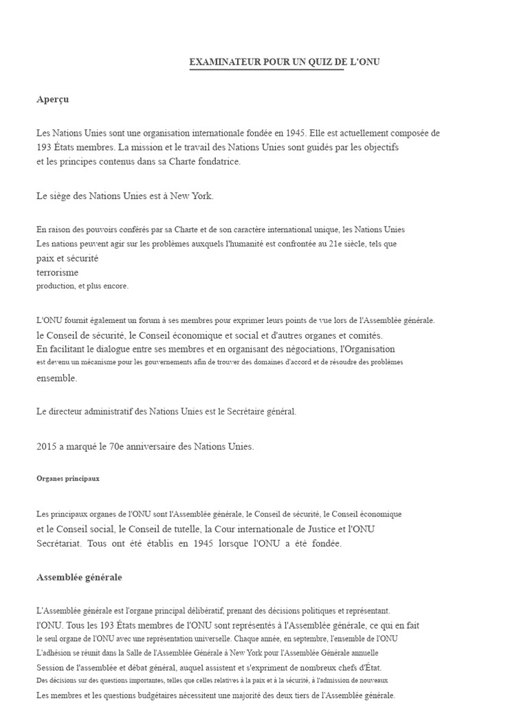Guide sur les organes de l'ONU | PDF | Nations unies | Relations ...