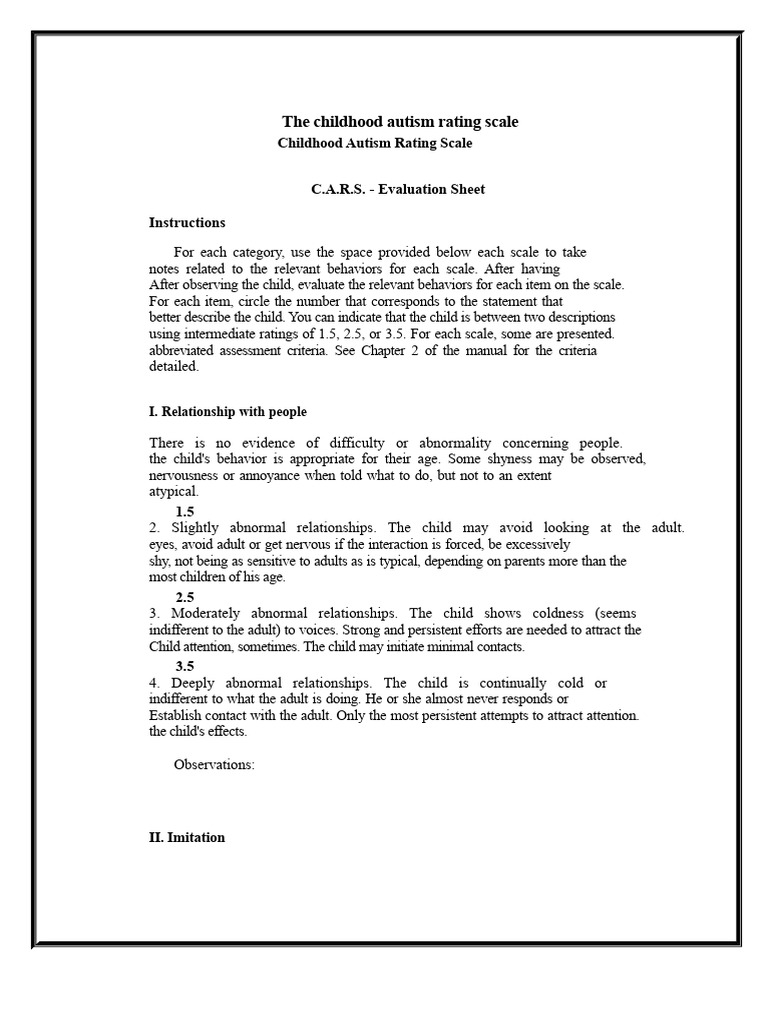 Childhood Autism Rating Scale Guide | PDF | Autism | Nonverbal ...