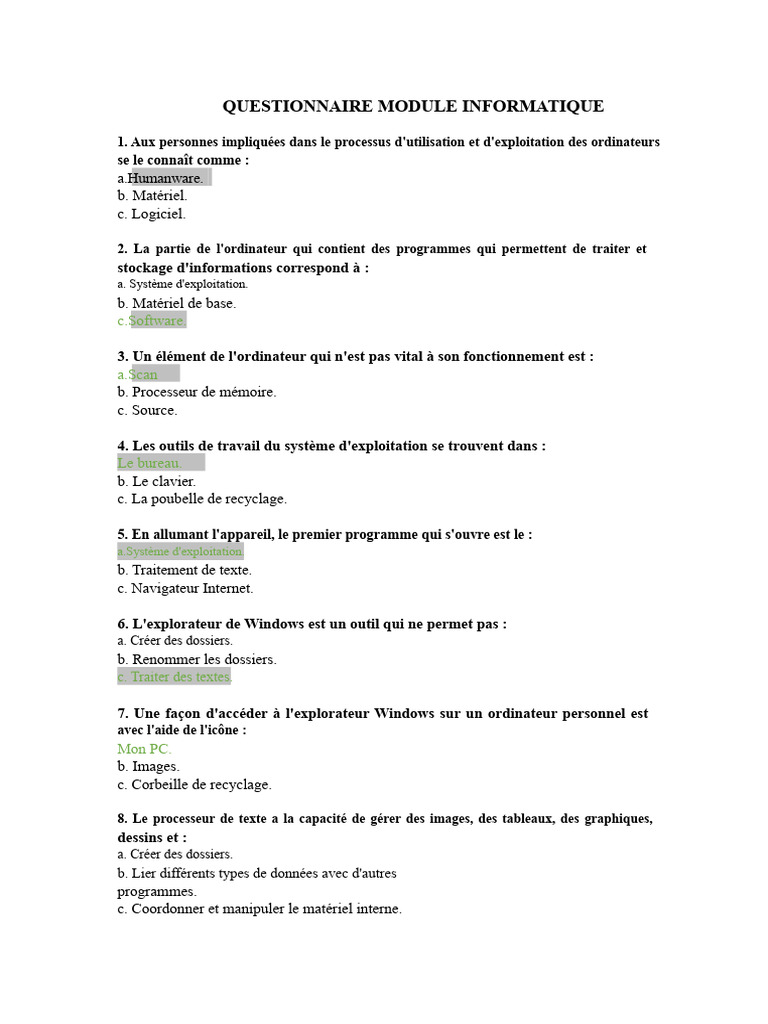 Questionnaire sur l'informatique et logiciels | PDF | Système d ...