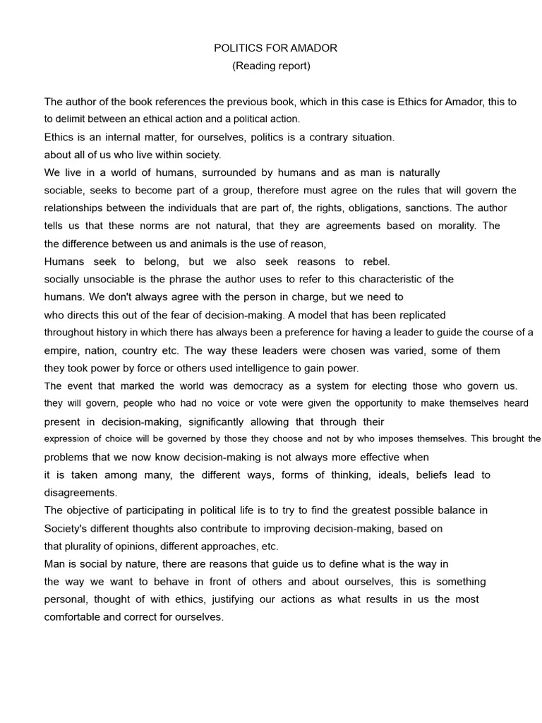 Political Reading Report For Amador | PDF