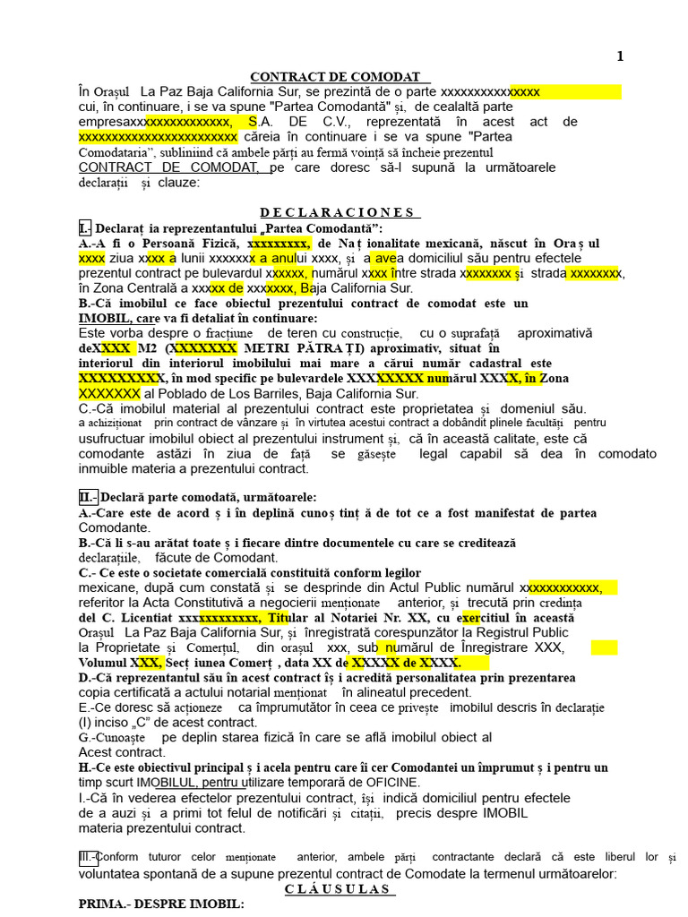 Contract de Comodat FORMAT | PDF