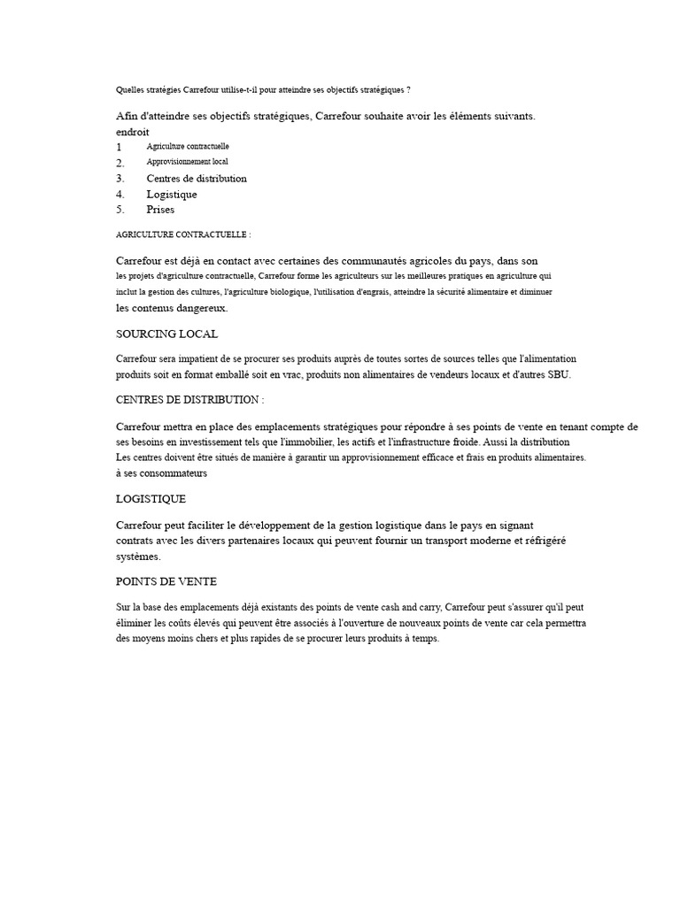 Stratégies de Carrefour pour ses objectifs | PDF | Agriculture ...