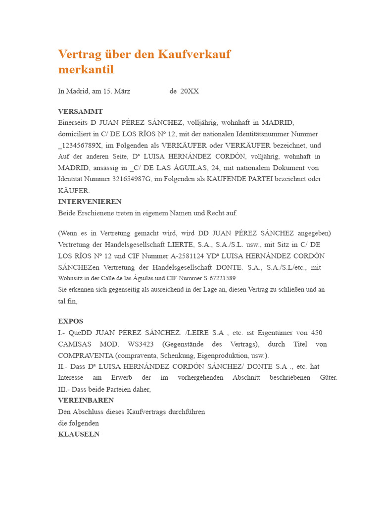 Mustervertrag Für Handelskäufe | PDF