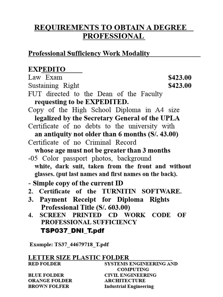 Requirements For Professional Sufficiency Title - UPLA | PDF