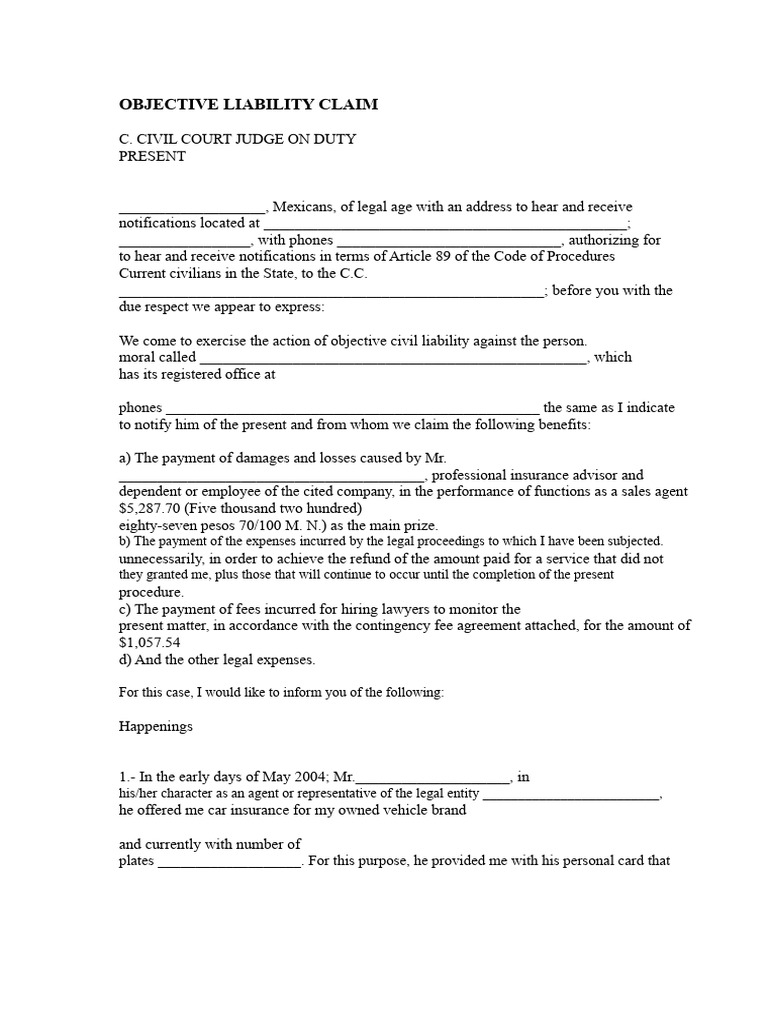 Civil Liability Format | PDF | Insurance | Legal Liability