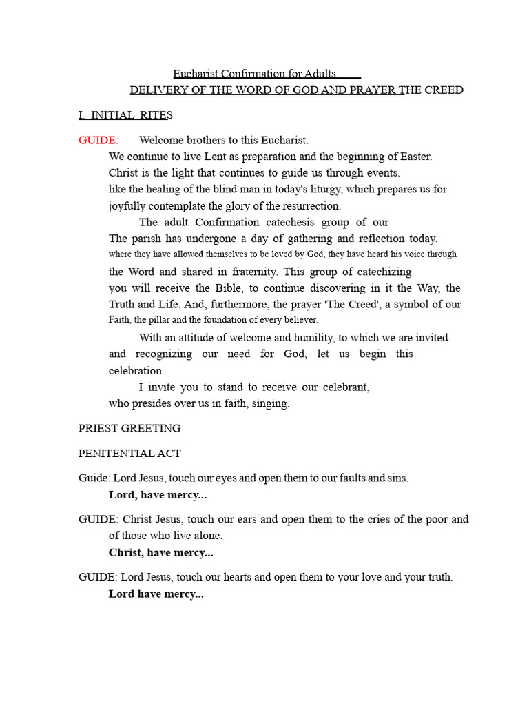 Adult Eucharist Confirmation Guide | PDF | Eucharist | Mass (Liturgy)