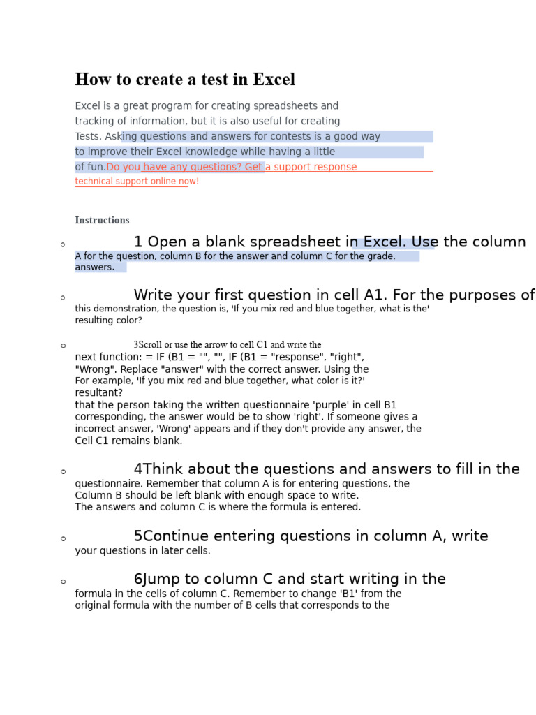 Create a Quiz in Excel Easily | PDF | Microsoft Excel | Spreadsheet