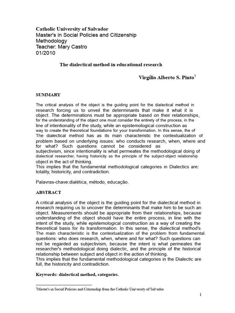 Dialectical Method in Educational Research | PDF | Dialectic | Methodology