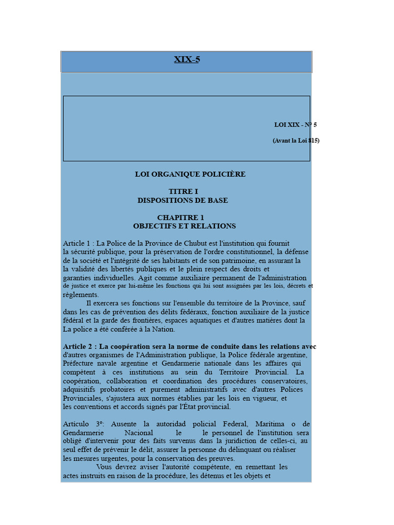 Loi organique sur la police de Chubut | PDF | Police | Loi