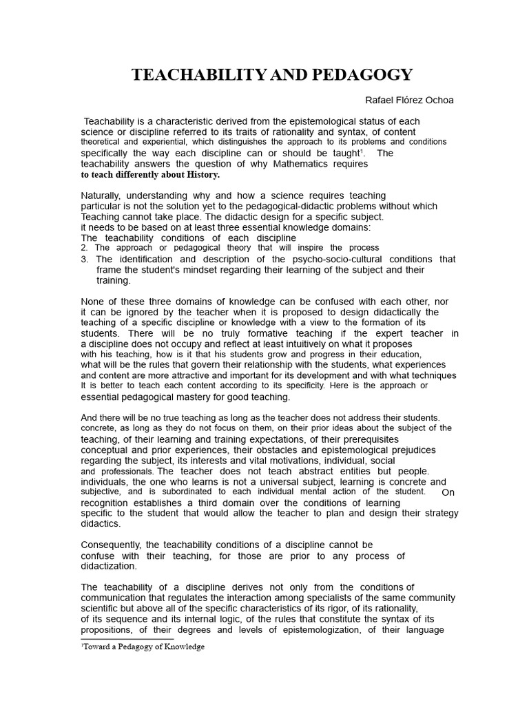 Teachability in Pedagogical Design | PDF | Pedagogy | Knowledge