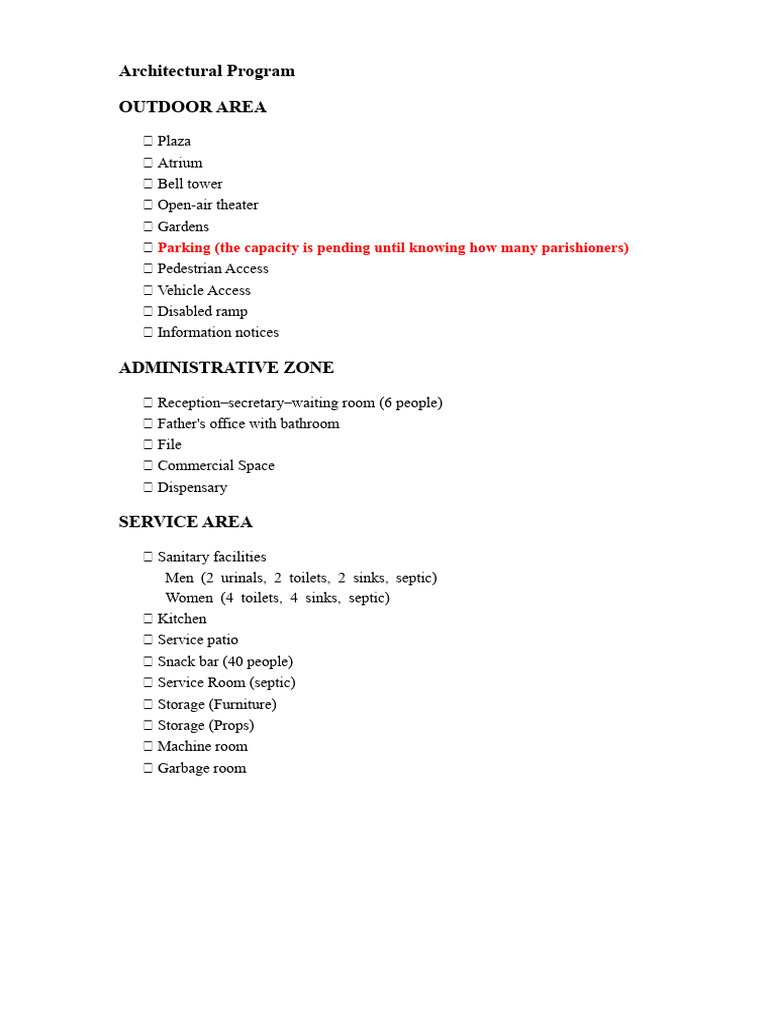 Architectural Program - Church | PDF