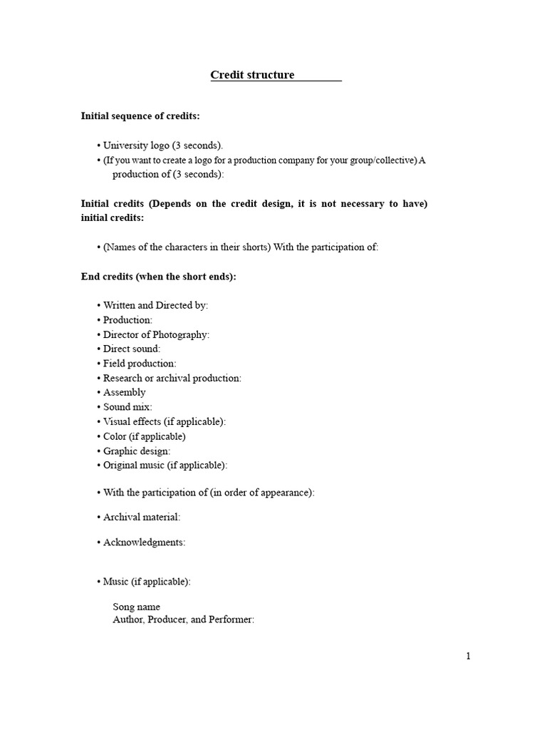 Credits Structure - Awesome Videos | PDF