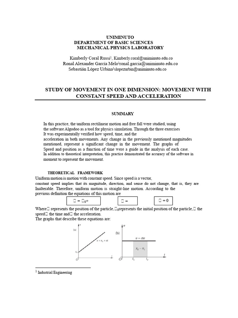 One-Dimensional Motion Analysis | PDF | Acceleration | Velocity