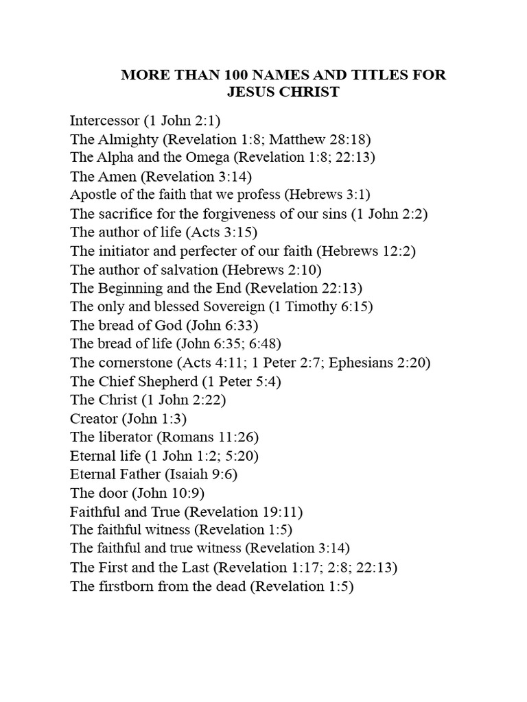 100+ Names and Titles of Jesus Christ | PDF | Jesus | Gospel Of John