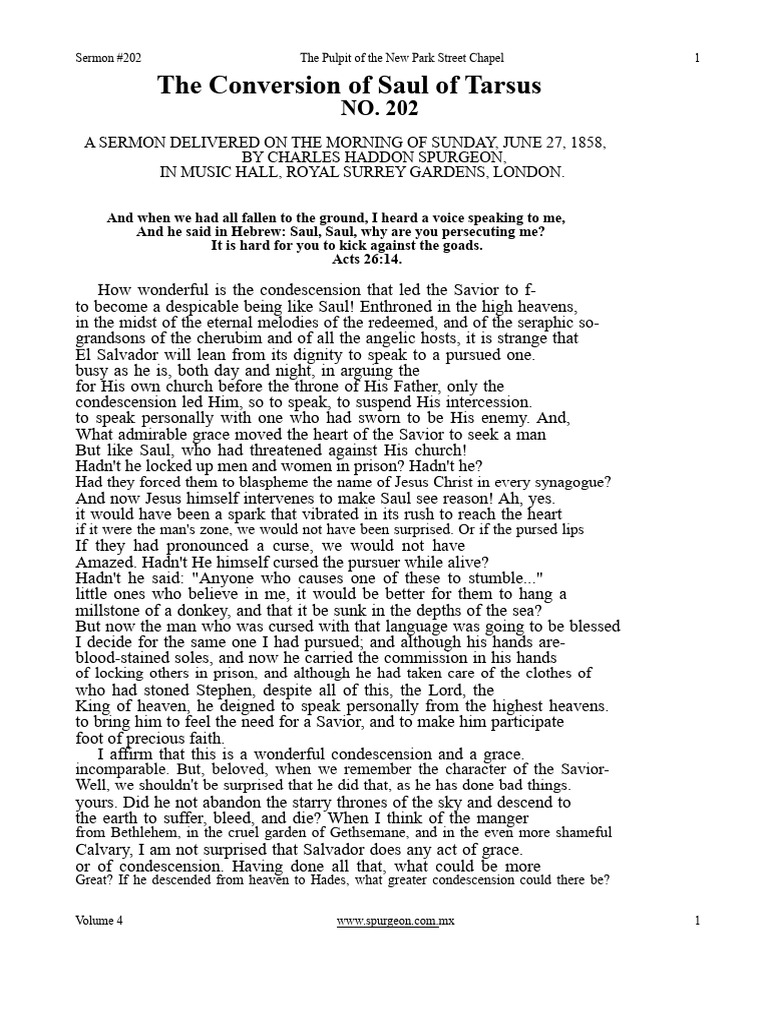The Conversion of Saul: Spurgeon's Sermon | PDF | Paul The Apostle | Jesus