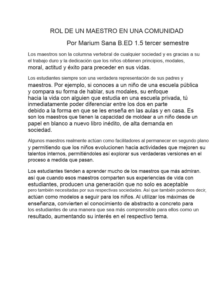 Importancia del Maestro en la Comunidad | PDF