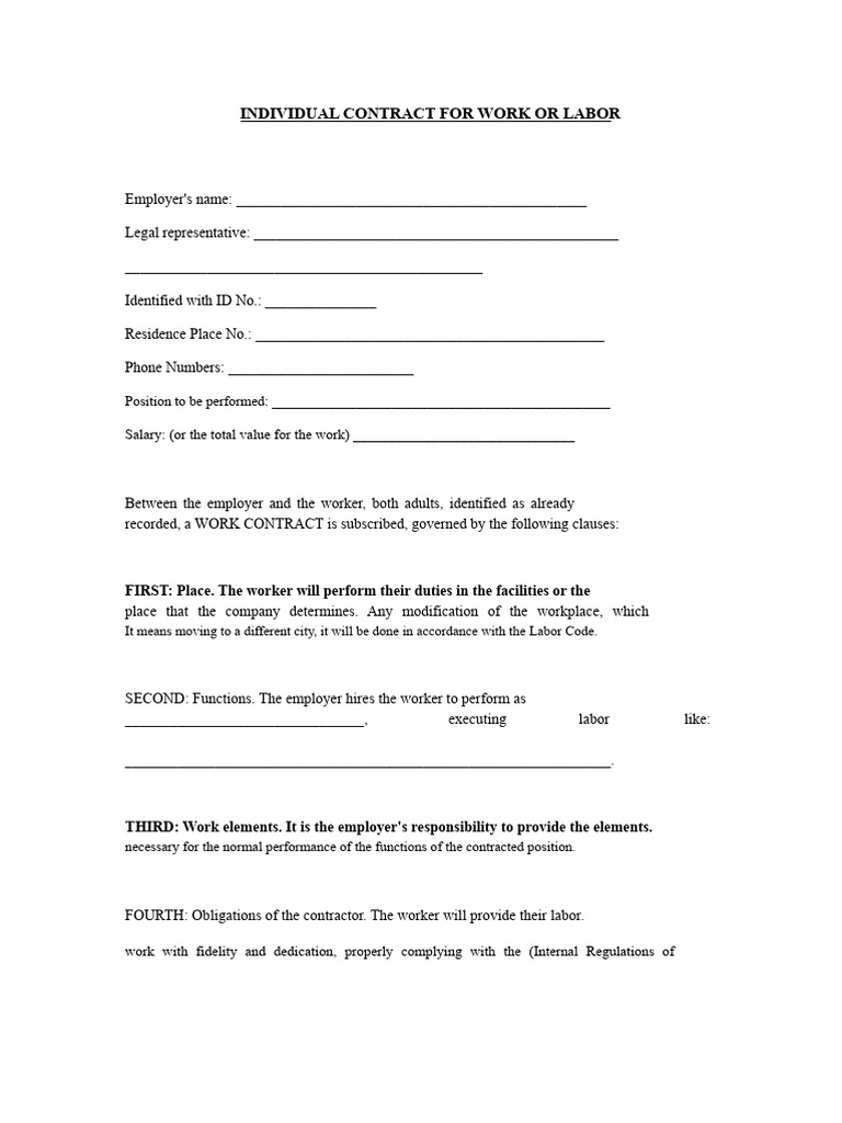 Individual Work Contract Template | PDF | Employment | Salary