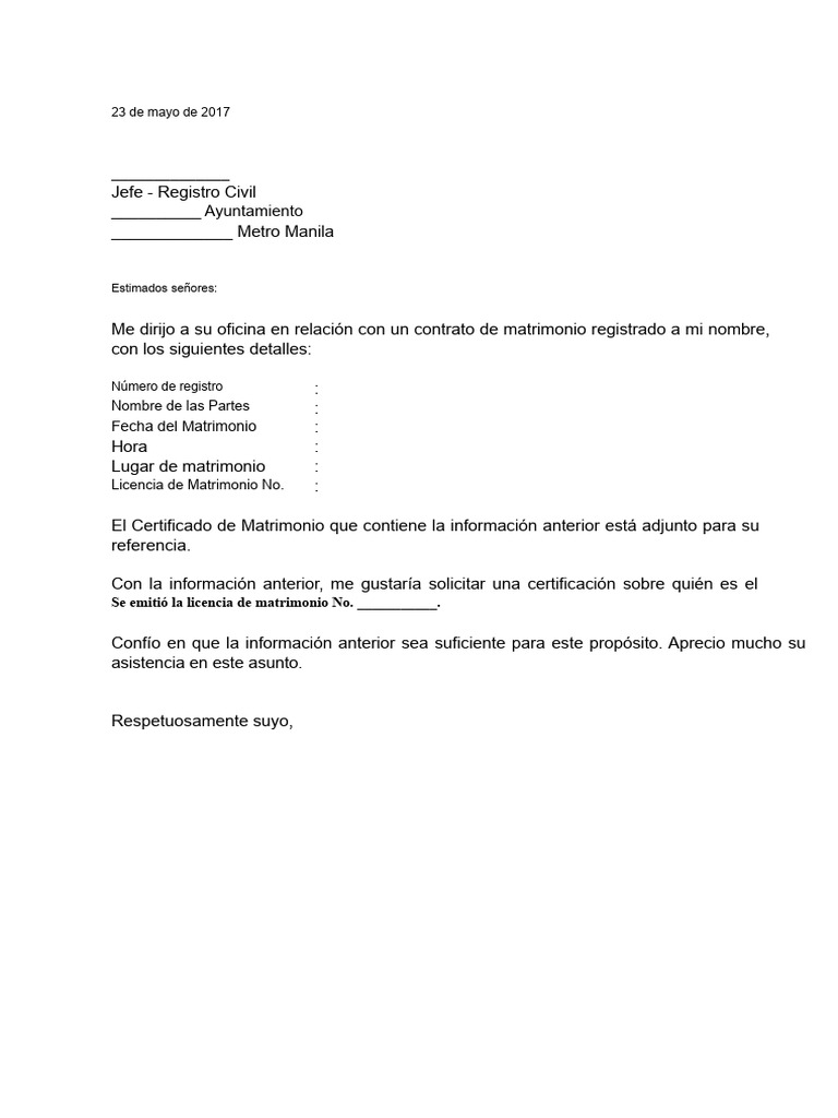 Carta Al Registro Civil Local | PDF