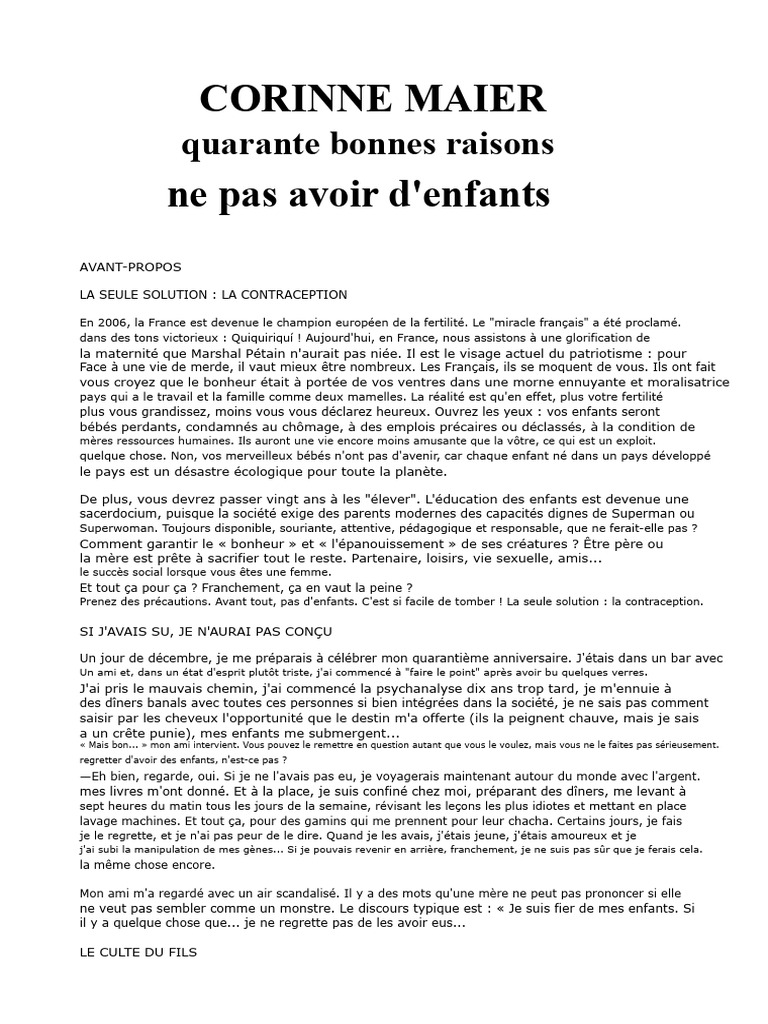 100 raisons de ne pas avoir d'enfants | PDF | Accouchement | Allaitement