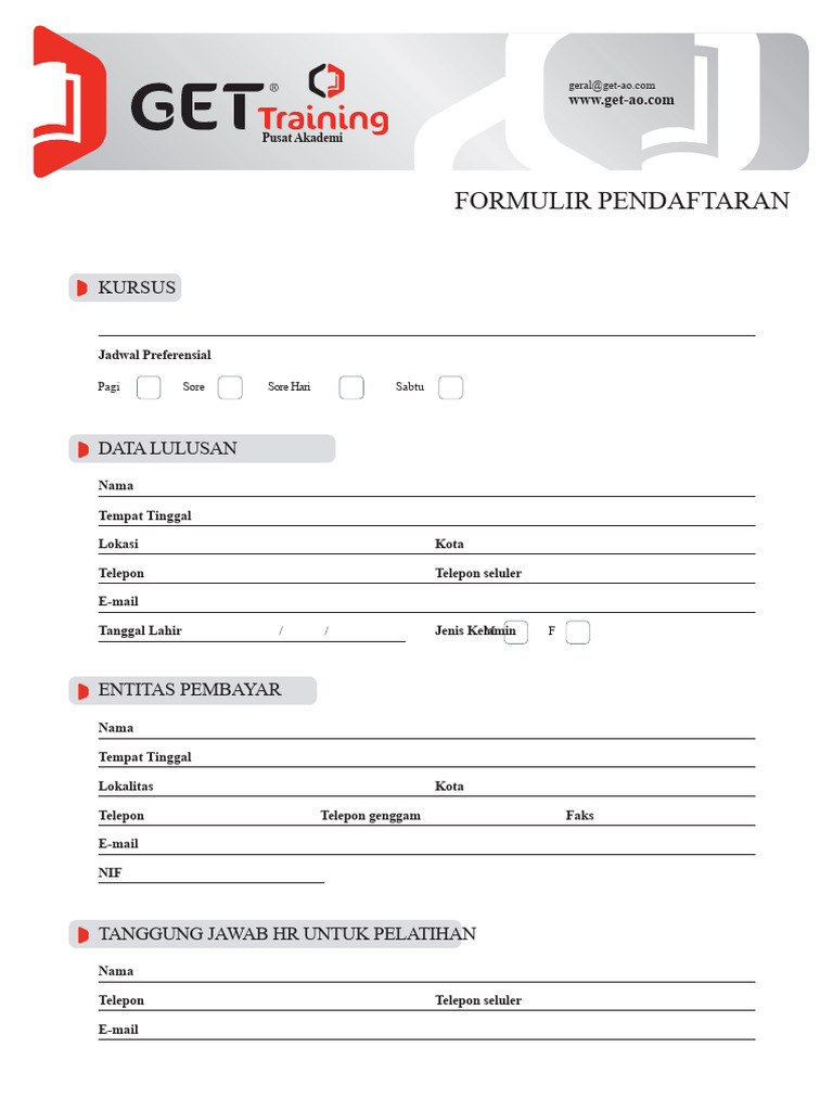 Formulir Pendaftaran Kursus GET TRAINING | PDF