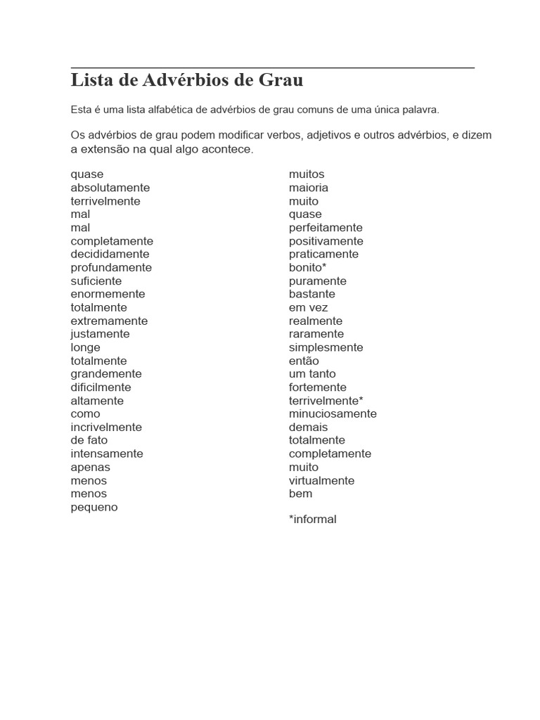 Advérbios de Grau | PDF | Advérbio