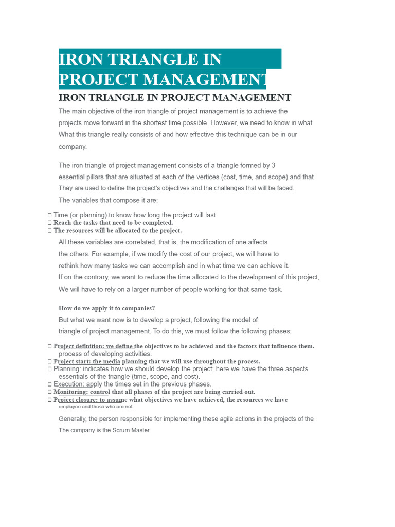 Understanding the Iron Triangle in Projects | PDF