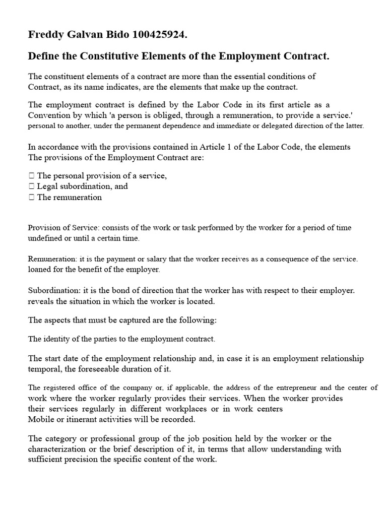 Key Elements of Employment Contracts | PDF | Employment | Labour Law