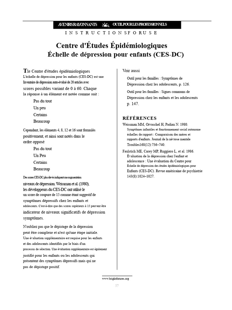 Échelle de dépression pour enfants (CES-DC) | PDF | Dépression ...