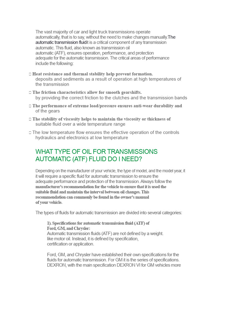 Choosing the Right Automatic Transmission Fluid | PDF | Automatic ...