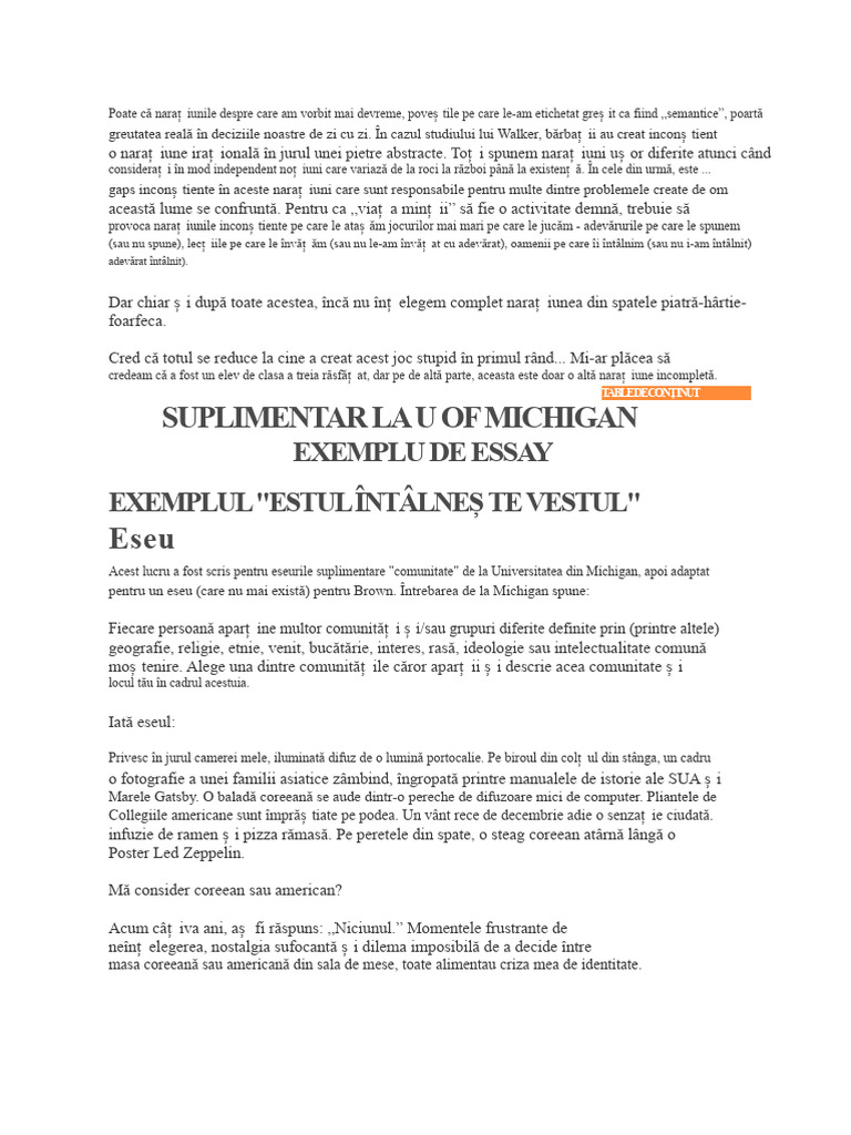 Suplimentar La U of Michigan: Exemplu de Essay | PDF