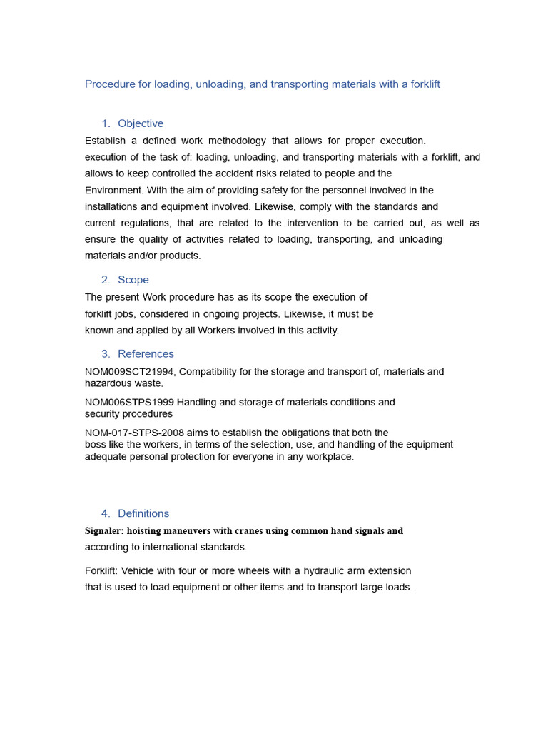 Forklift Loading and Unloading Procedures | PDF | Forklift | Personal ...
