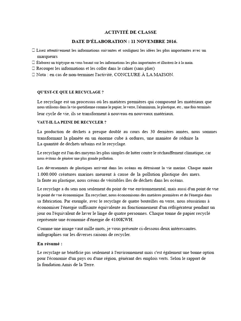 Activité de Classe Table Ronde | PDF | Recyclage | Papier